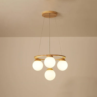 Aelion Chandelier Wood Ring Opal Glass Globes