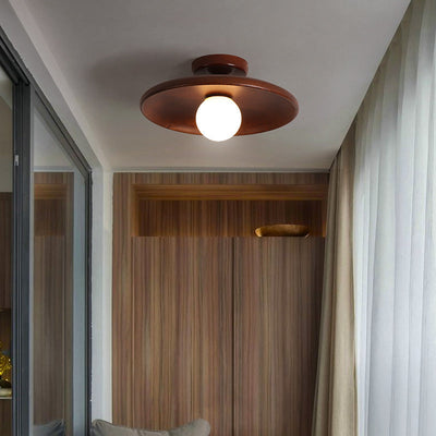 Arisha Modern Round Flush Mount Ceiling Light Wood Walnut Bedroom - Neutral Decor