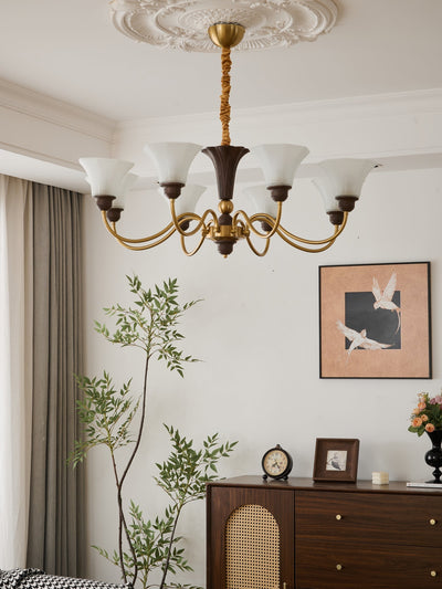 Ciphaen Traditional Elegance Vintage Wood Glass Chandelier