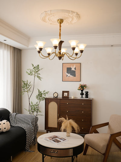 Ciphaen Traditional Elegance Vintage Wood Glass Chandelier