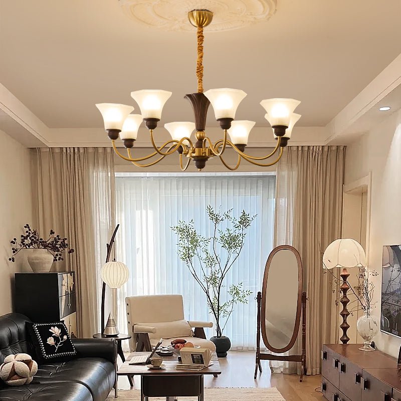 Ciphaen Traditional Elegance Vintage Wood Glass Chandelier