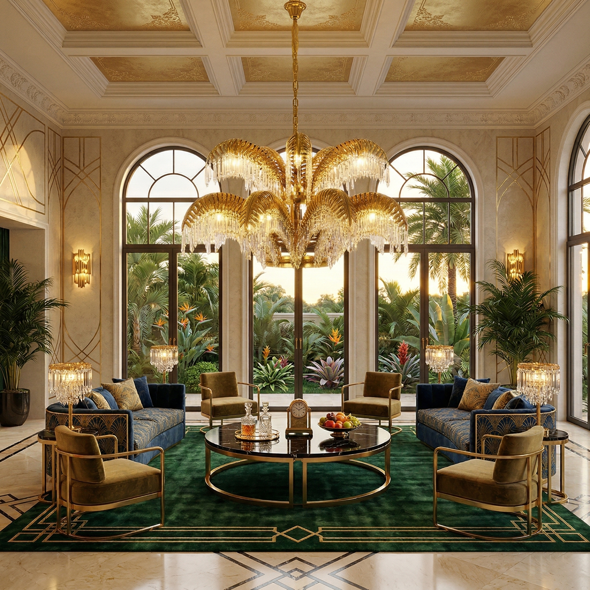Orlafield Brass Palm Leaf Crystal Chandelier