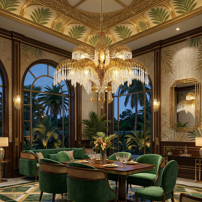 Orlafield Brass Palm Leaf Crystal Chandelier