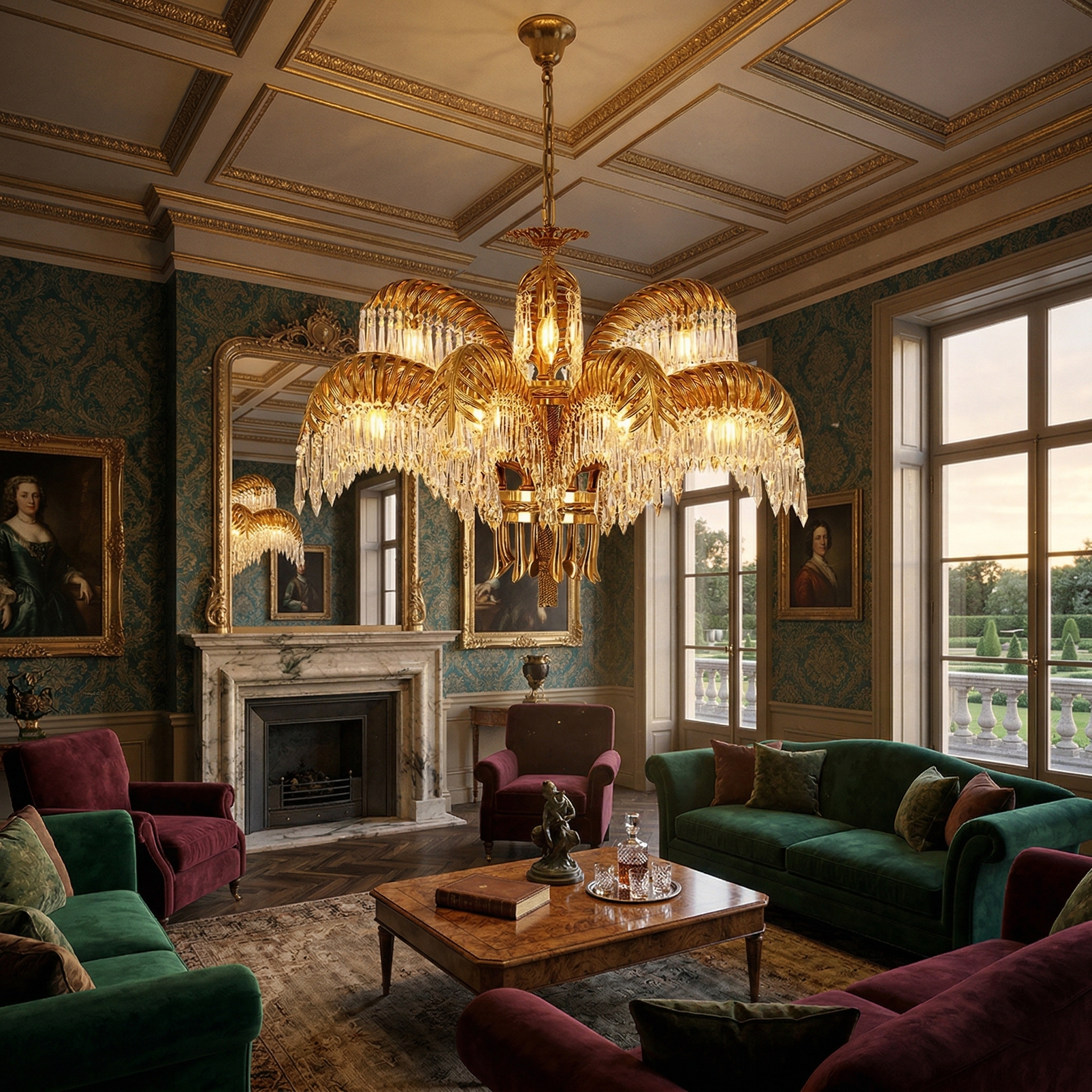 Orlafield Brass Palm Leaf Crystal Chandelier