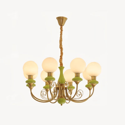 Aurorian Chandelier Green Shades Gold Curved Arms