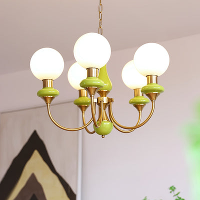 Aurorian Chandelier Green Shades Gold Curved Arms