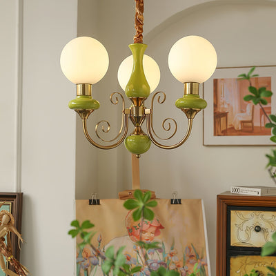 Aurorian Chandelier Green Shades Gold Curved Arms