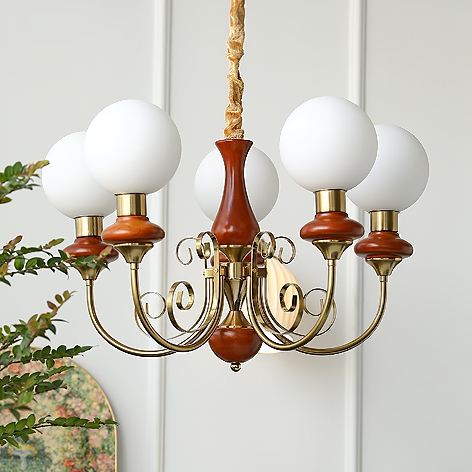 Aurorian Chandelier Green Shades Gold Curved Arms