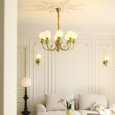 Aurorian Chandelier Green Shades Gold Curved Arms