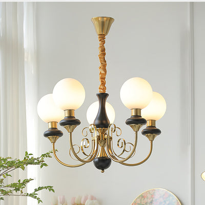 Aurorian Chandelier Green Shades Gold Curved Arms