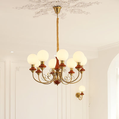 Aurorian Chandelier Green Shades Gold Curved Arms
