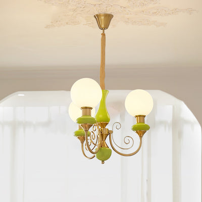 Aurorian Chandelier Green Shades Gold Curved Arms