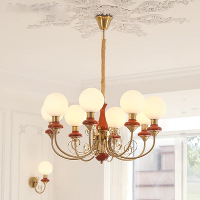 Aurorian Chandelier Green Shades Gold Curved Arms