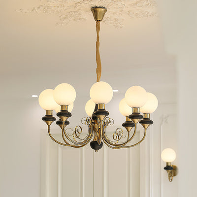 Aurorian Chandelier Green Shades Gold Curved Arms