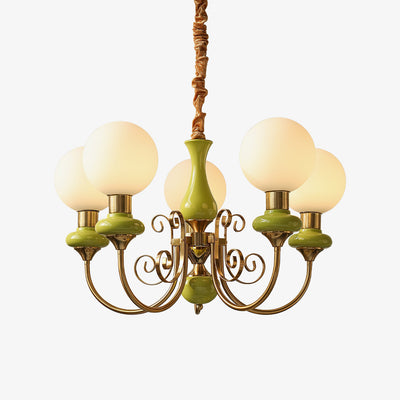 Aurorian Chandelier Green Shades Gold Curved Arms