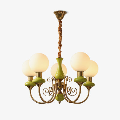 Aurorian Chandelier Green Shades Gold Curved Arms