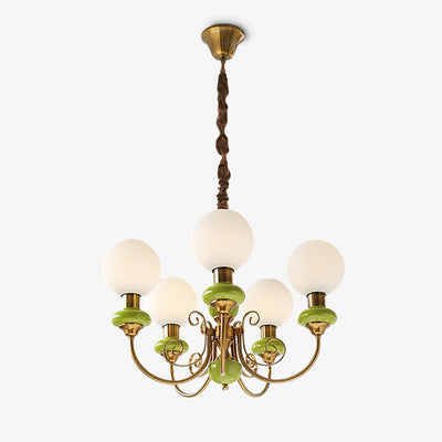 Aurorian Chandelier Green Shades Gold Curved Arms