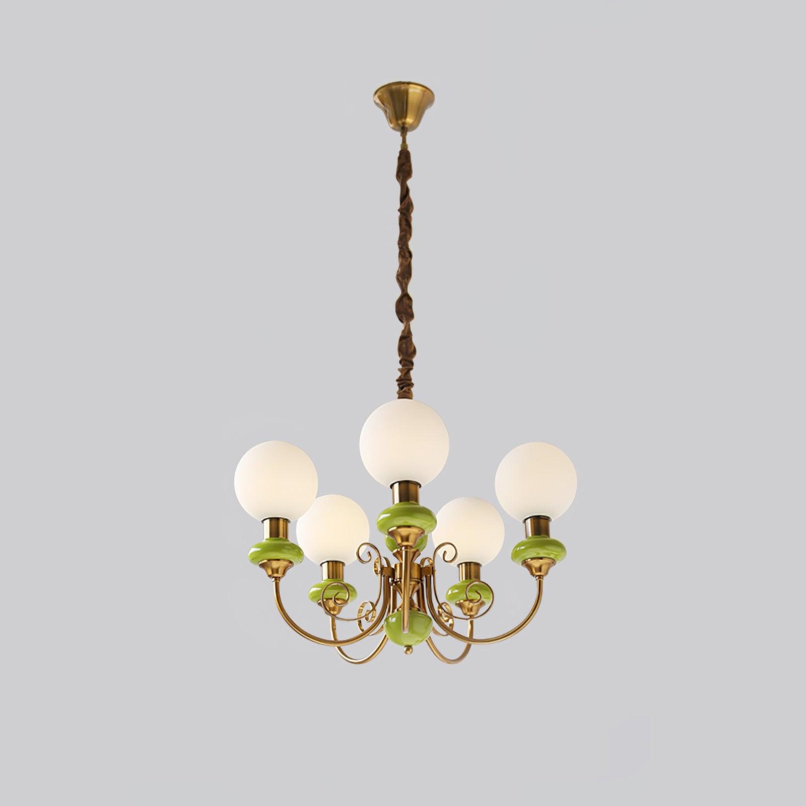 Aurorian Chandelier Green Shades Gold Curved Arms