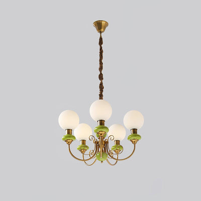 Aurorian Chandelier Green Shades Gold Curved Arms