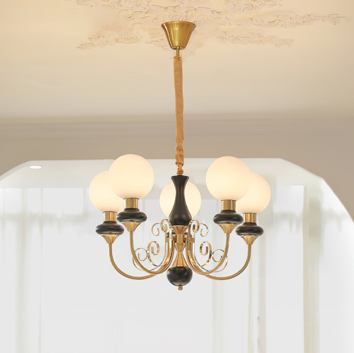 Aurorian Chandelier Green Shades Gold Curved Arms