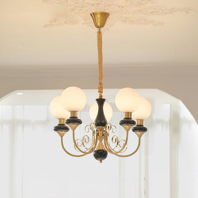 Aurorian Chandelier Green Shades Gold Curved Arms