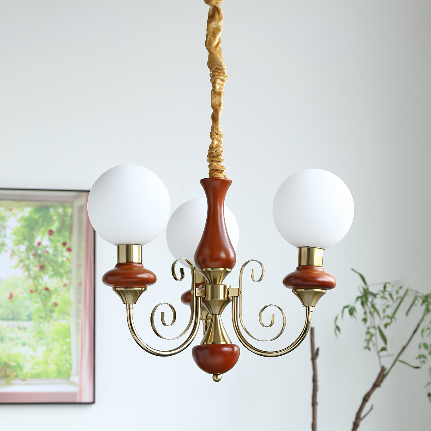 Aurorian Chandelier Green Shades Gold Curved Arms