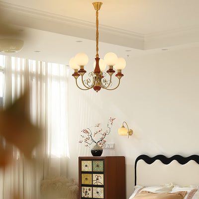 Aurorian Chandelier Green Shades Gold Curved Arms