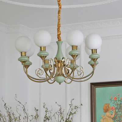 Aurorian Chandelier Green Shades Gold Curved Arms