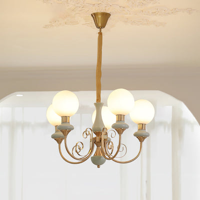 Aurorian Chandelier Green Shades Gold Curved Arms