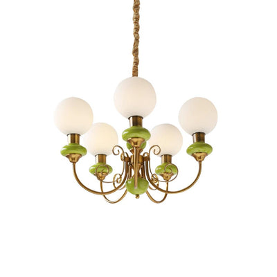 Aurorian Chandelier Green Shades Gold Curved Arms
