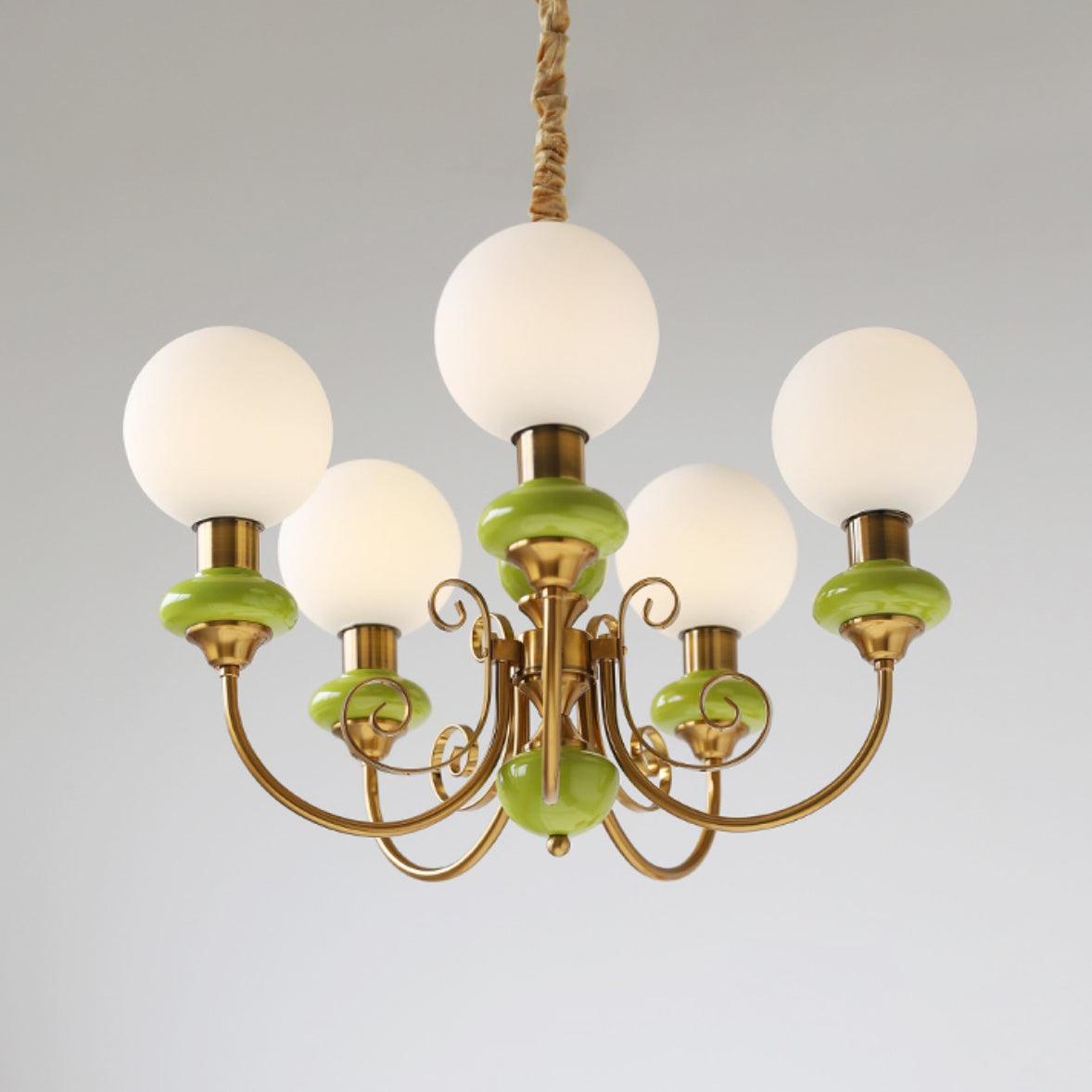 Aurorian Chandelier Green Shades Gold Curved Arms
