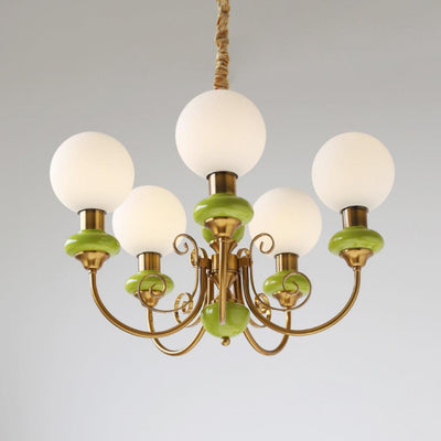 Aurorian Chandelier Green Shades Gold Curved Arms