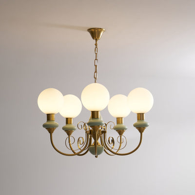 Aurorian Chandelier Green Shades Gold Curved Arms