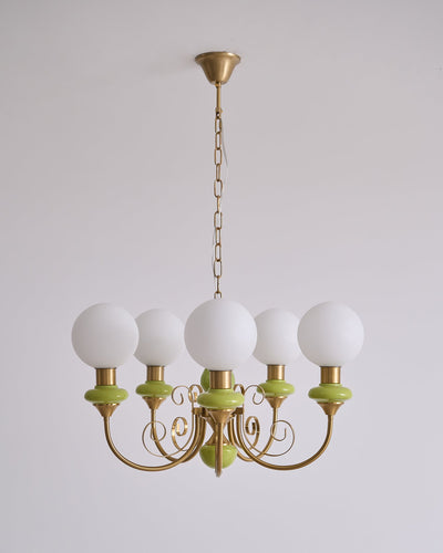 Aurorian Chandelier Green Shades Gold Curved Arms