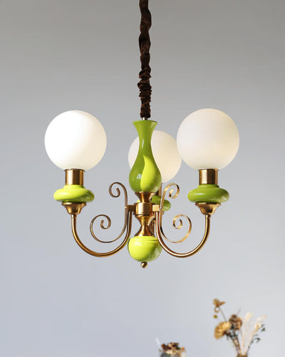 Aurorian Chandelier Green Shades Gold Curved Arms