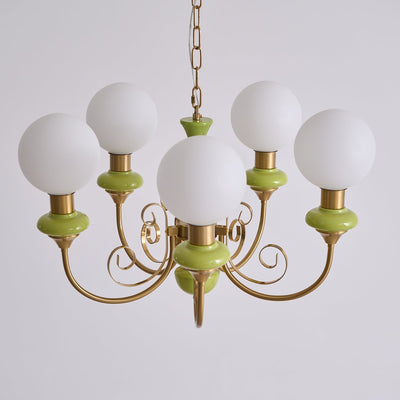 Aurorian Chandelier Green Shades Gold Curved Arms