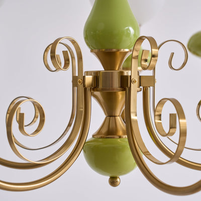 Aurorian Chandelier Green Shades Gold Curved Arms