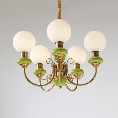 Aurorian Chandelier Green Shades Gold Curved Arms