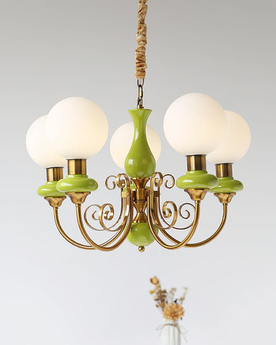 Aurorian Chandelier Green Shades Gold Curved Arms
