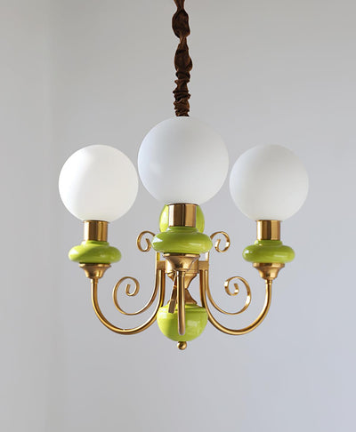 Aurorian Chandelier Green Shades Gold Curved Arms