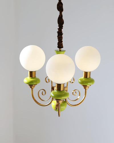 Aurorian Chandelier Green Shades Gold Curved Arms