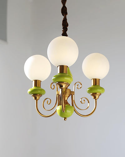 Aurorian Chandelier Green Shades Gold Curved Arms
