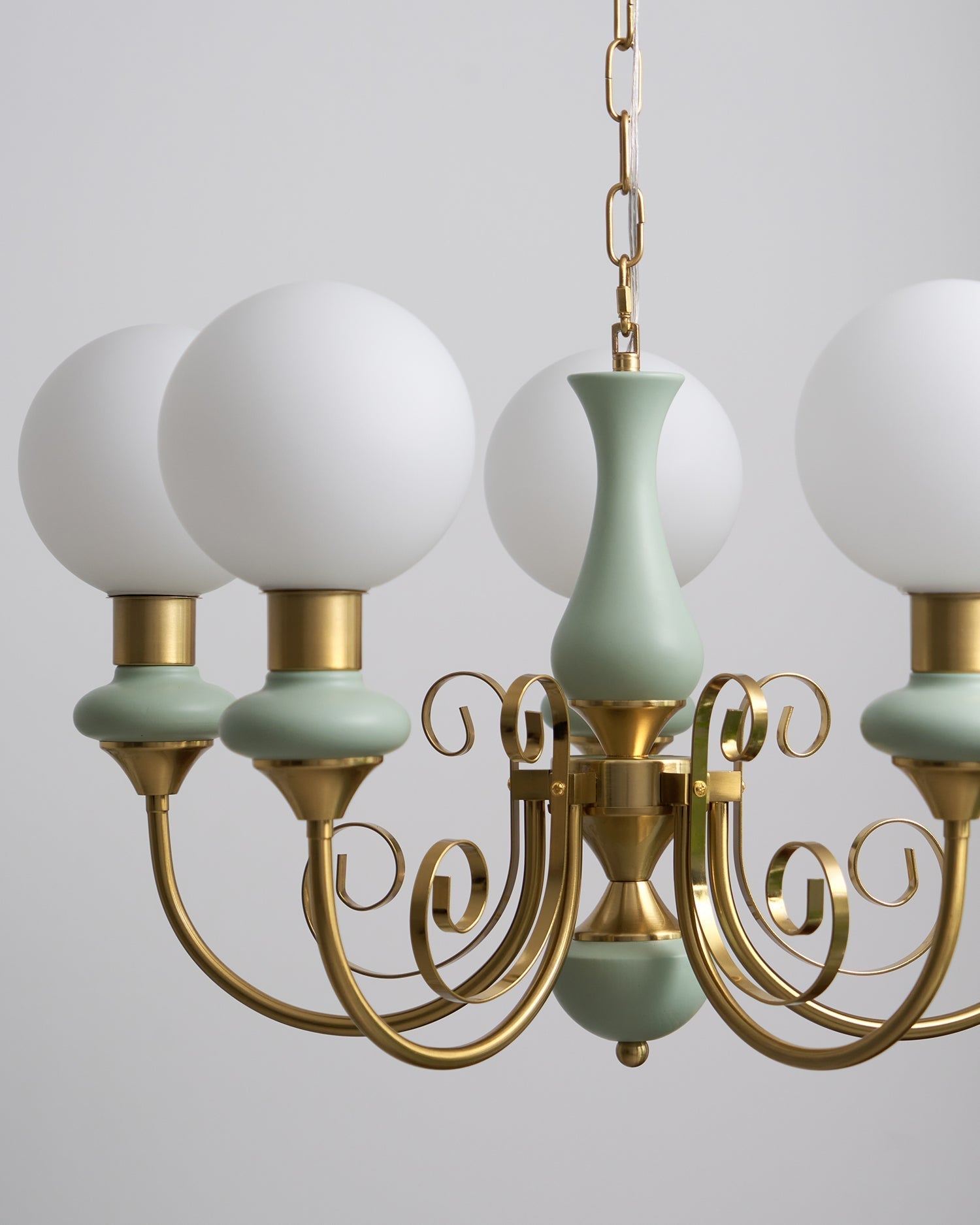 Aurorian Chandelier Green Shades Gold Curved Arms