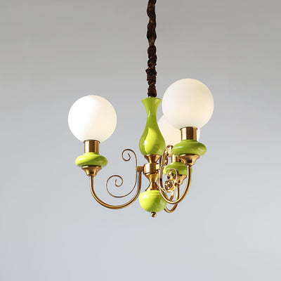 Aurorian Chandelier Green Shades Gold Curved Arms