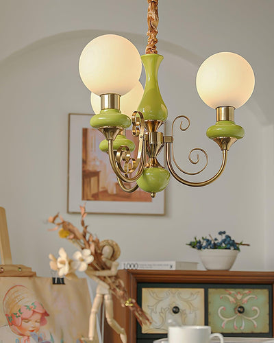Aurorian Chandelier Green Shades Gold Curved Arms
