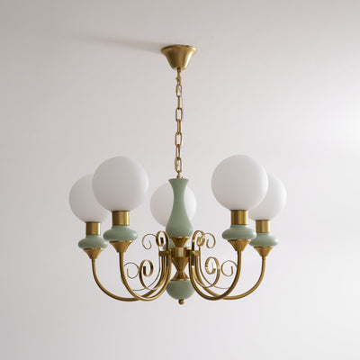 Aurorian Chandelier Green Shades Gold Curved Arms