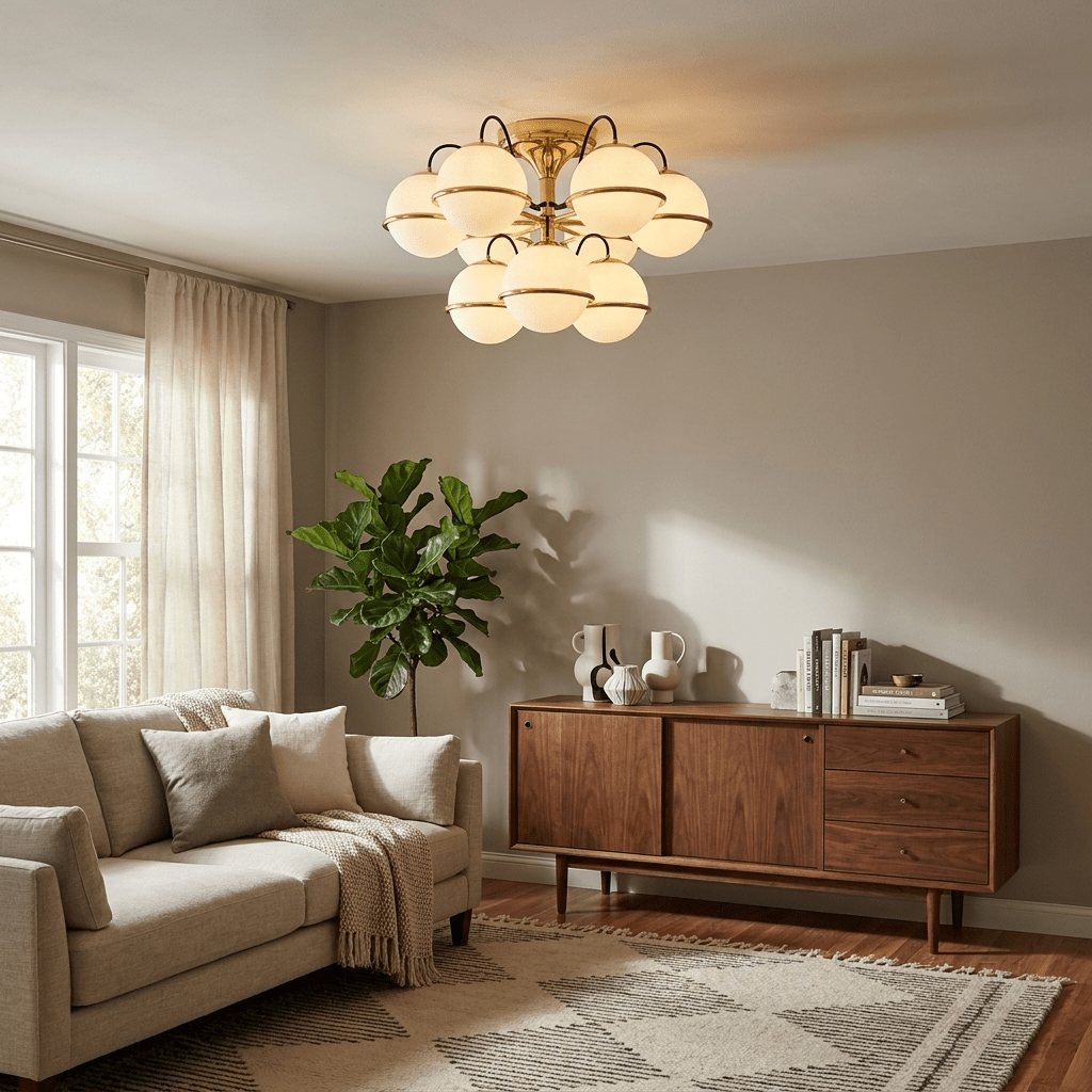 Opal Glass Globe Semiflush Chandelier