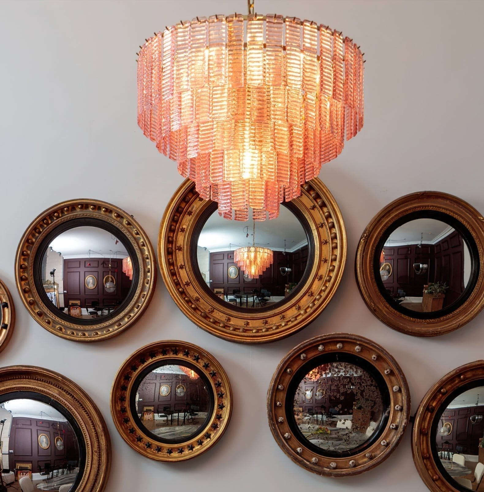 Lioririan Chandelier Pink Murano Glass Layered Vintage Luxury