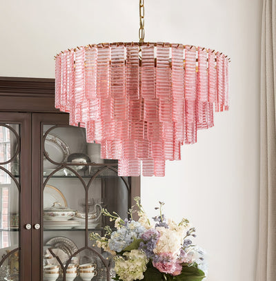 Lioririan Chandelier Pink Murano Glass Layered Vintage Luxury