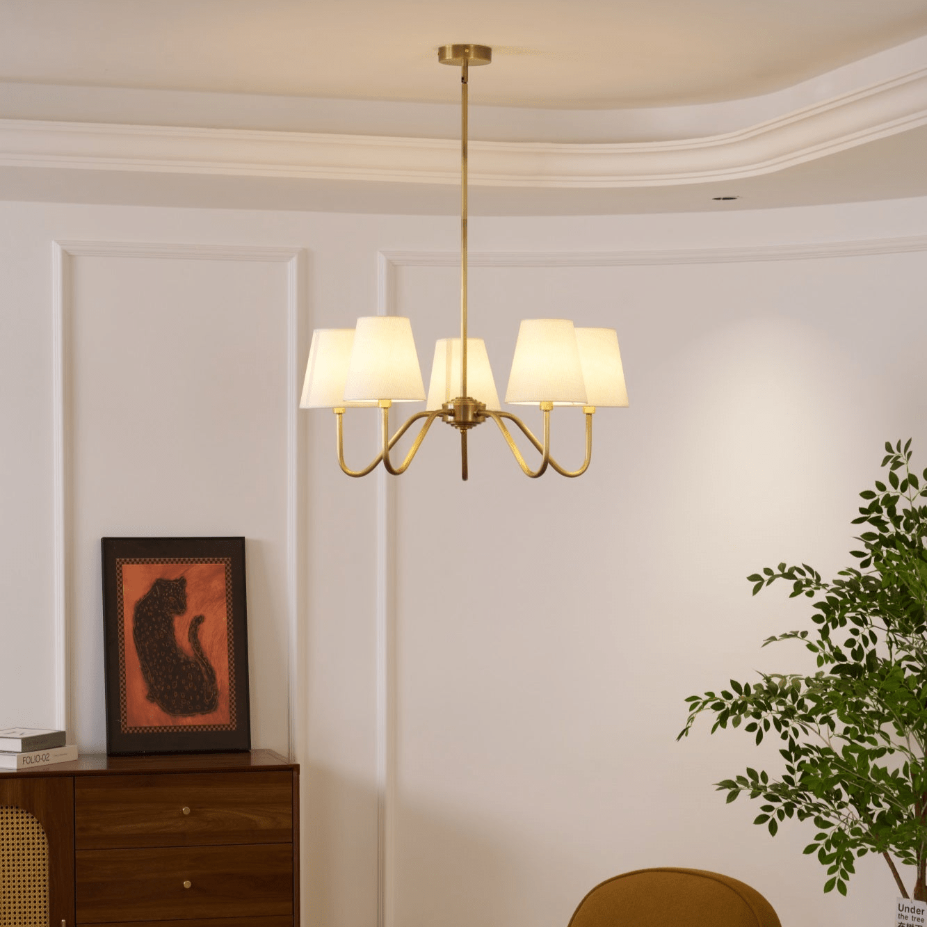 Viraean Vintage Industrial Brass Fabric Chandelier